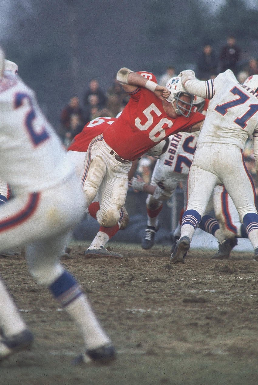 Boston Patriots center Jon Morris (56) in action during a game.