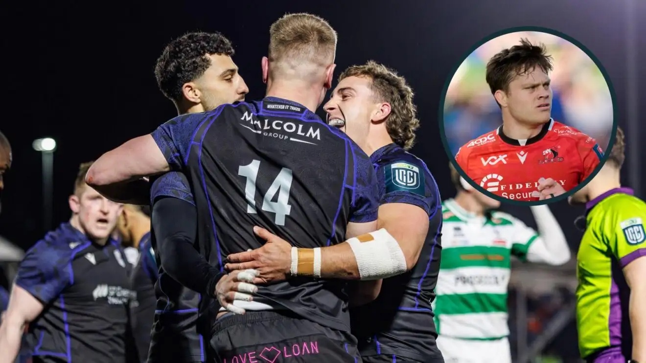 Glasgow Warriors winger Fergus Watson and an inset of Lions back Quan Horn.