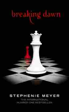 A chessboard with a white queen in the foreground and a red pawn in the background in the Twilight Breaking Down cover.
