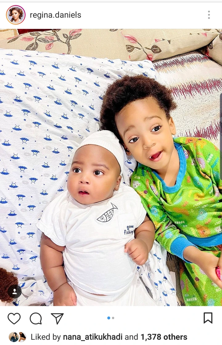 , “I’m So Lucky” – Regina Daniels Says As She Shares Adorable Picture Of Her Sons, Munir And Khalifa, Frederick Nuetei