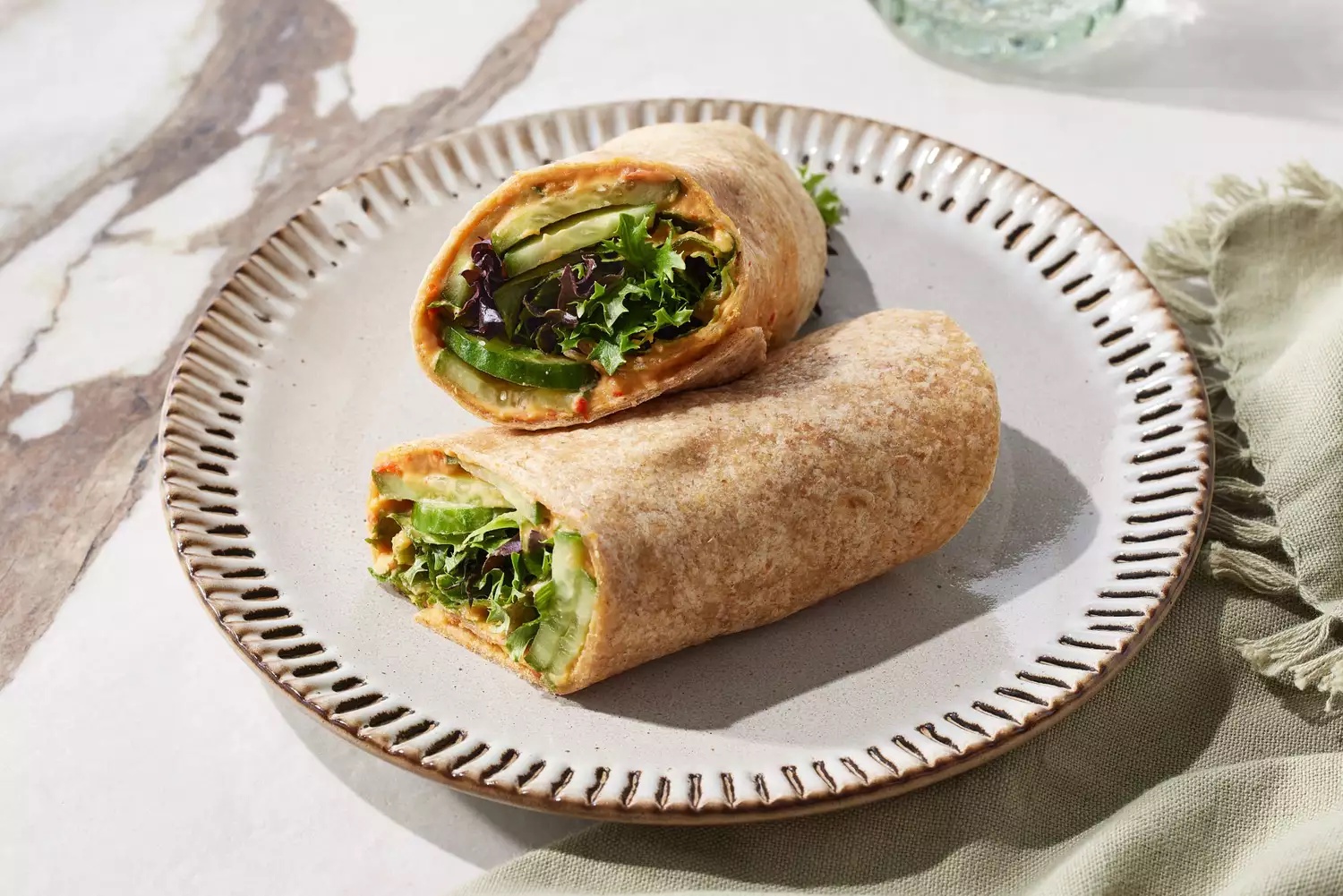 a recipe photo of the Cucumber and Roasted Red Pepper Hummus