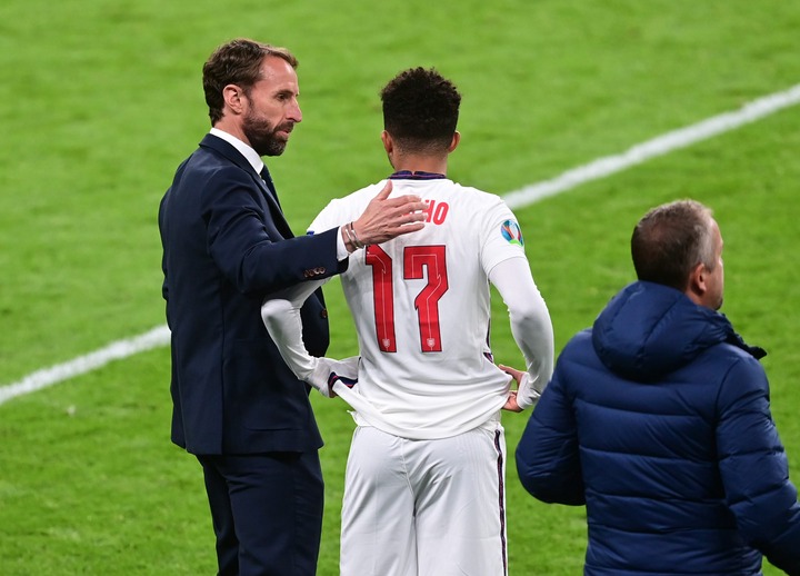 Gareth Southgate with England and Manchester United star, Jadon Sancho.