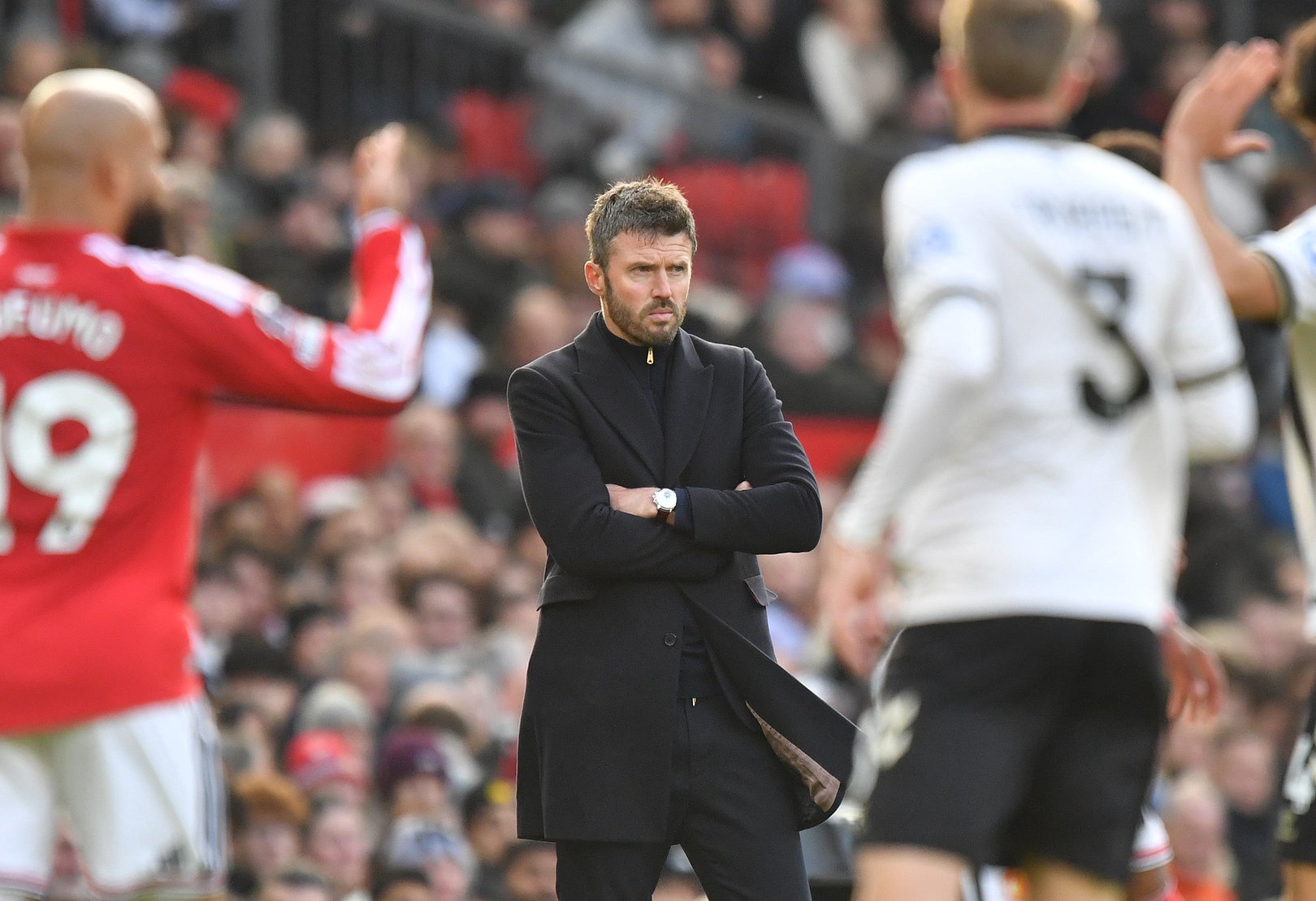 Michael Carrick looks on during Manchester United's loss to Bournemouth