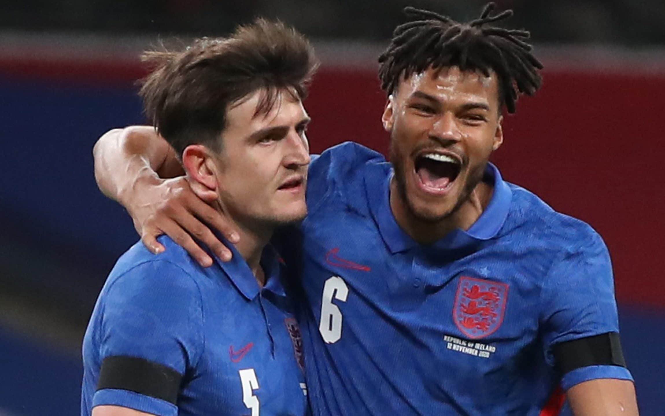 Tyrone Mings celebrates while playing for England