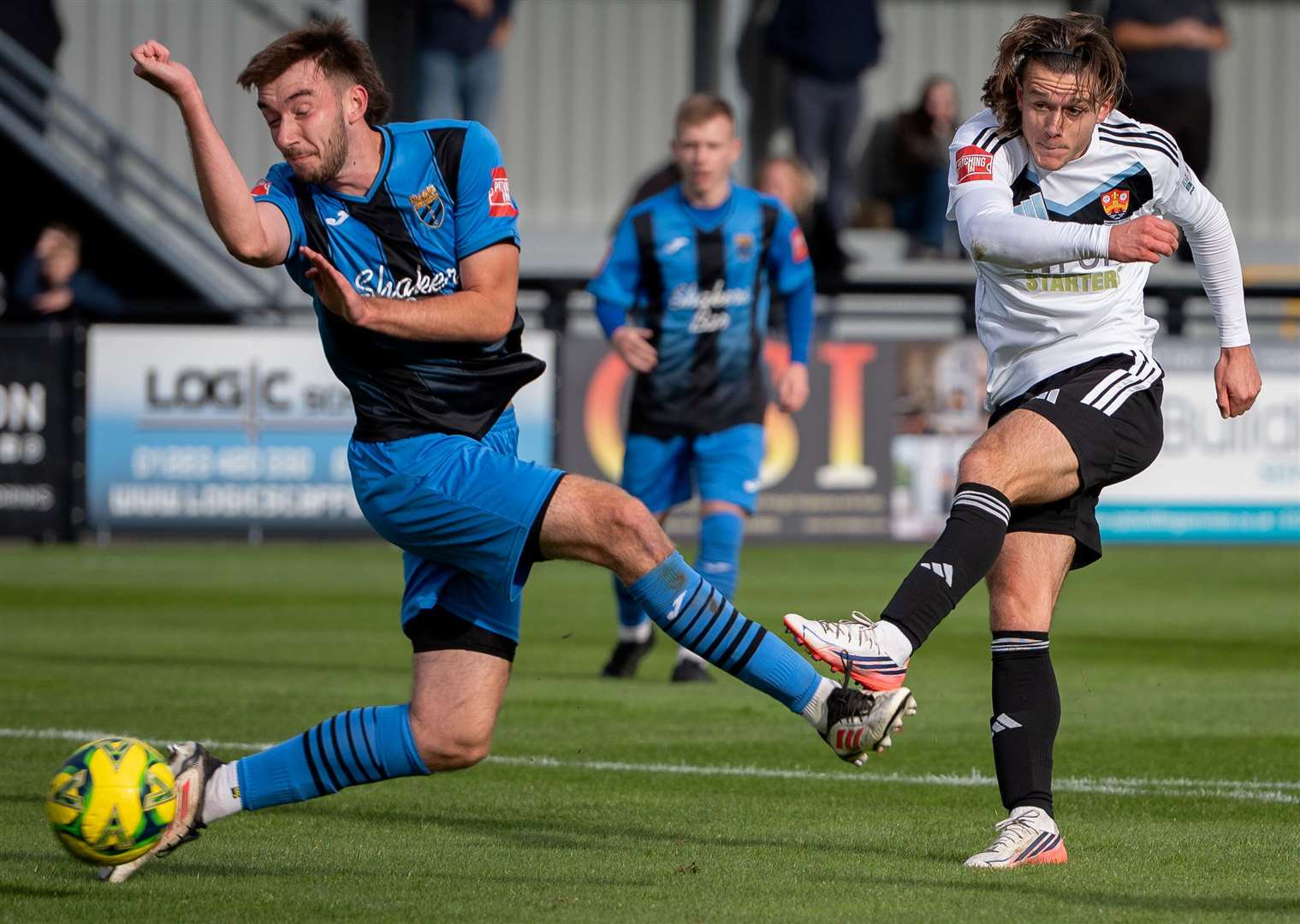 Charlie Royle scores Cambridge City's third goal of the game. Picture: Iain Walker