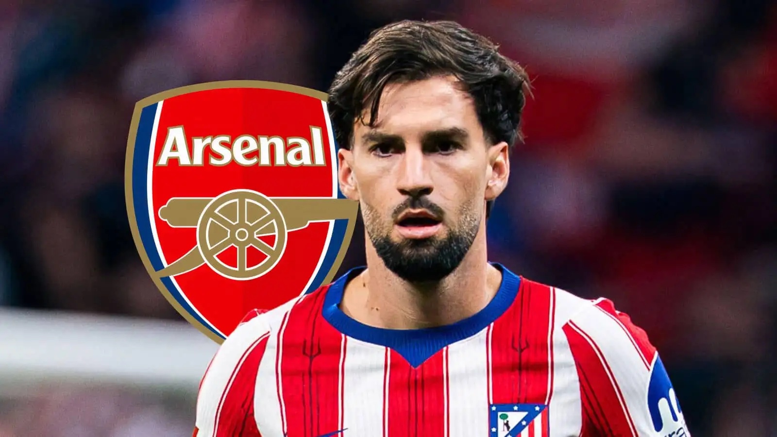 Atletico Madrid attacker Alex Baena, Arsenal badge