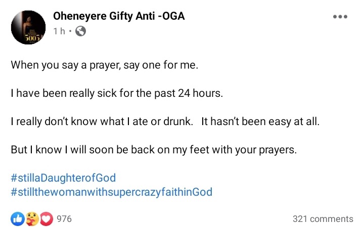 Remember me in your prayers - Gifty Anti Seriously Sick