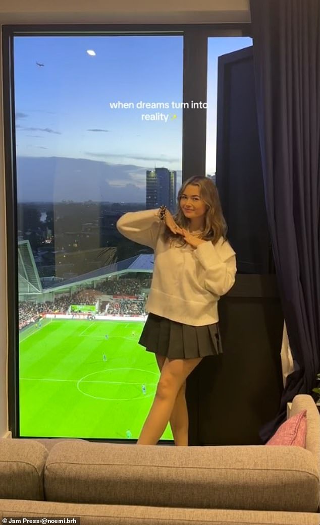 Noemi Oberhauser lives in a flat overlooking Brentford's Gtech Community Stadium - and claims men have tried to date her to get a view of the game!