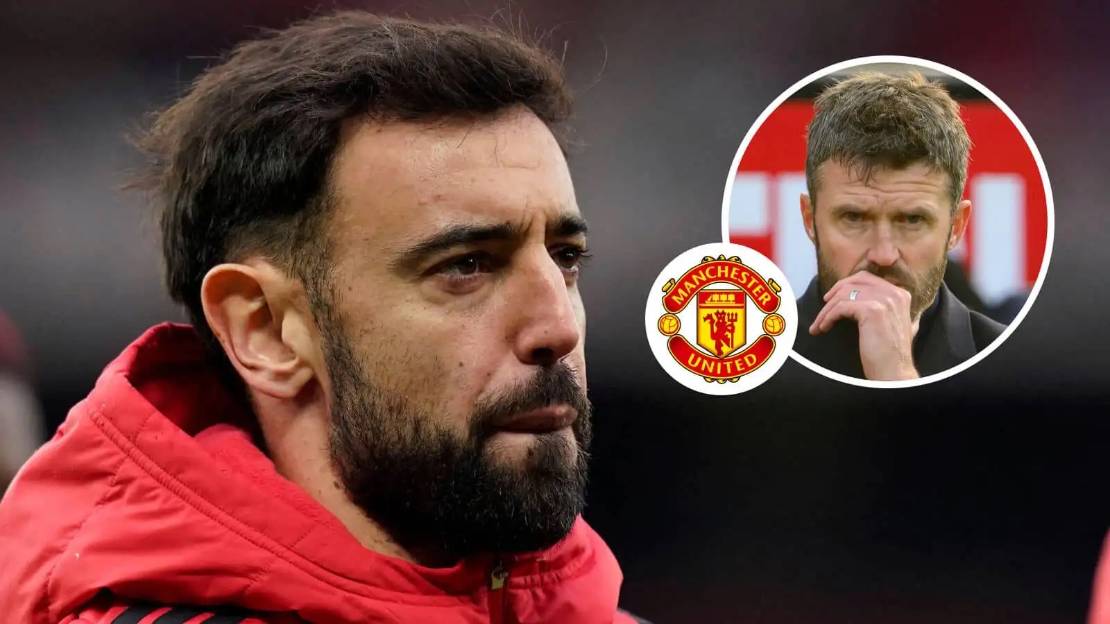 Bruno Fernandes, Manchester United badge and Michael Carrick - copyright TEAMtalk