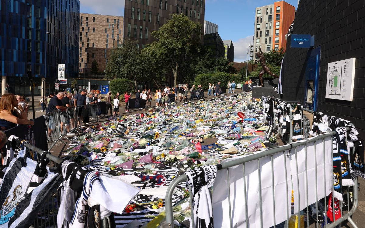 Tributes left by Newcastle United supporters at St James' Park for Kevin Keegan