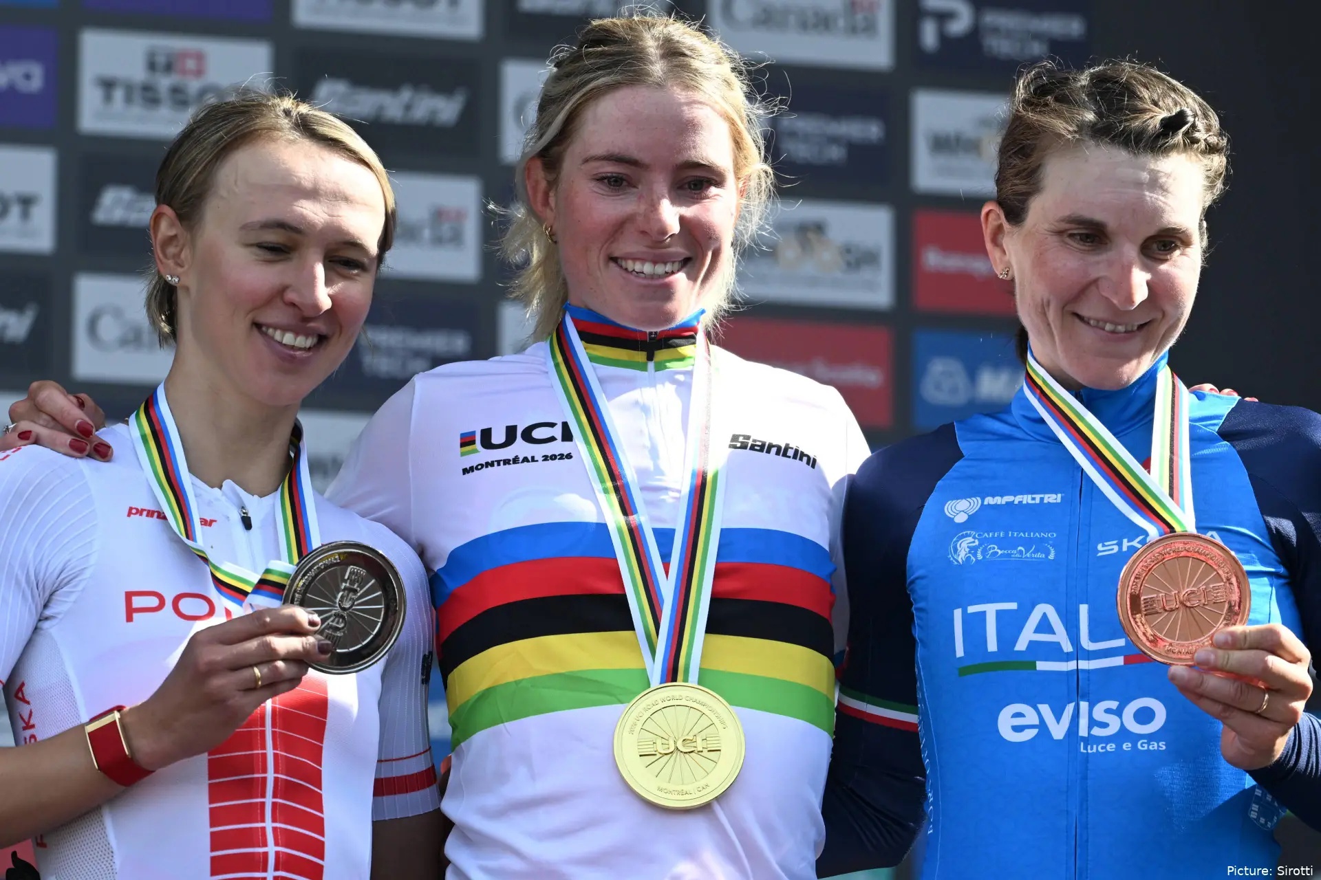 Kasia Niewiadoma, Demi Vollering and Elisa Longo Borghini at the 2026 Montreal World Championships