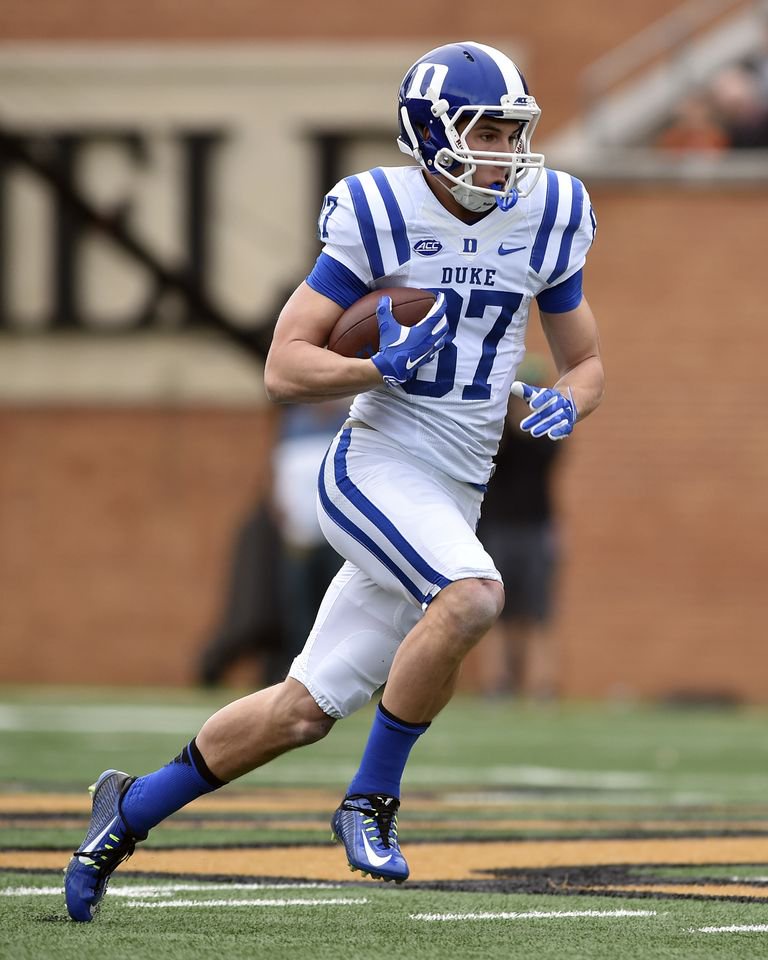 Max McCaffrey #87 of the Duke Blue Devils on November 28, 2015 in Winston-Salem, North Carolina.Credit: Lance King/Getty Images