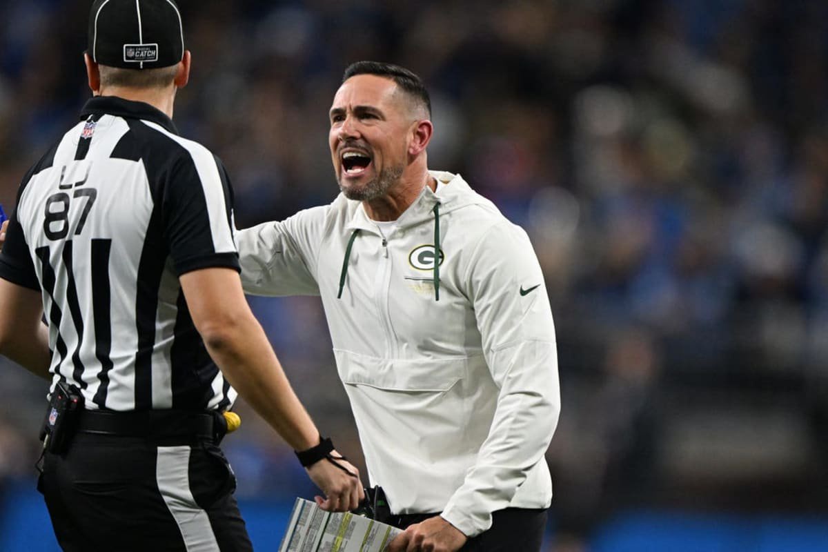 Oct 25, 2026; Detroit, Michigan, USA;  Green Bay Packers head coach Matt LaFleur reacts after a call during the third quarter against the Detroit Lions at Ford Field.  Mandatory Credit: Lon Horwedel-Imagn Images