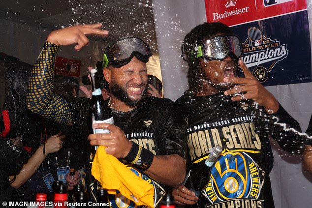 The Milwaukee Brewers doused each other in champagne after winning the World Series