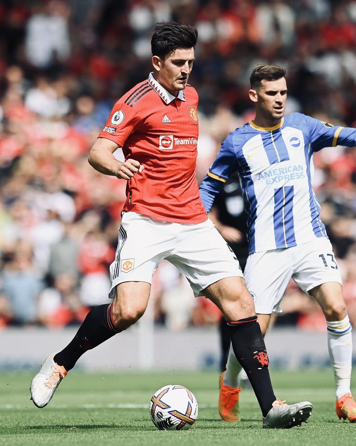 Harry Maguire prepares to play a pass.