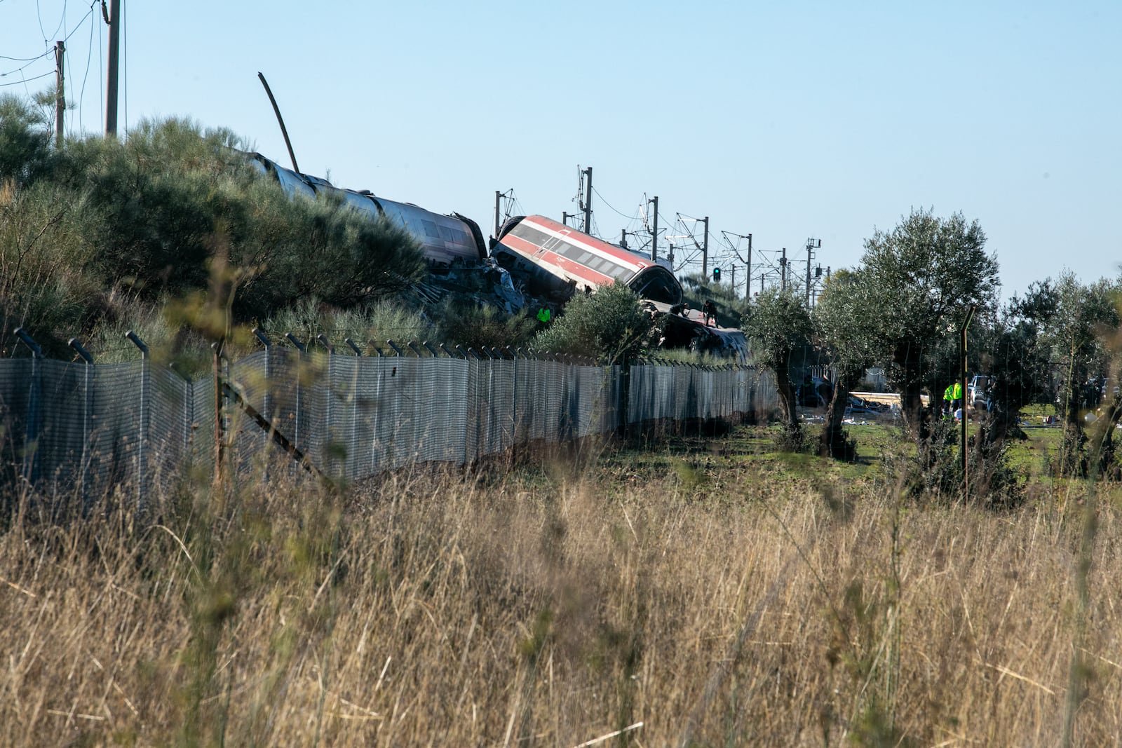 One of the trains involved in the crash in Urda, Toledo, Spain. Matched have been cancelled in the Copa del Rey. Photograph: Juanma Jimenez/Europa Press via Getty