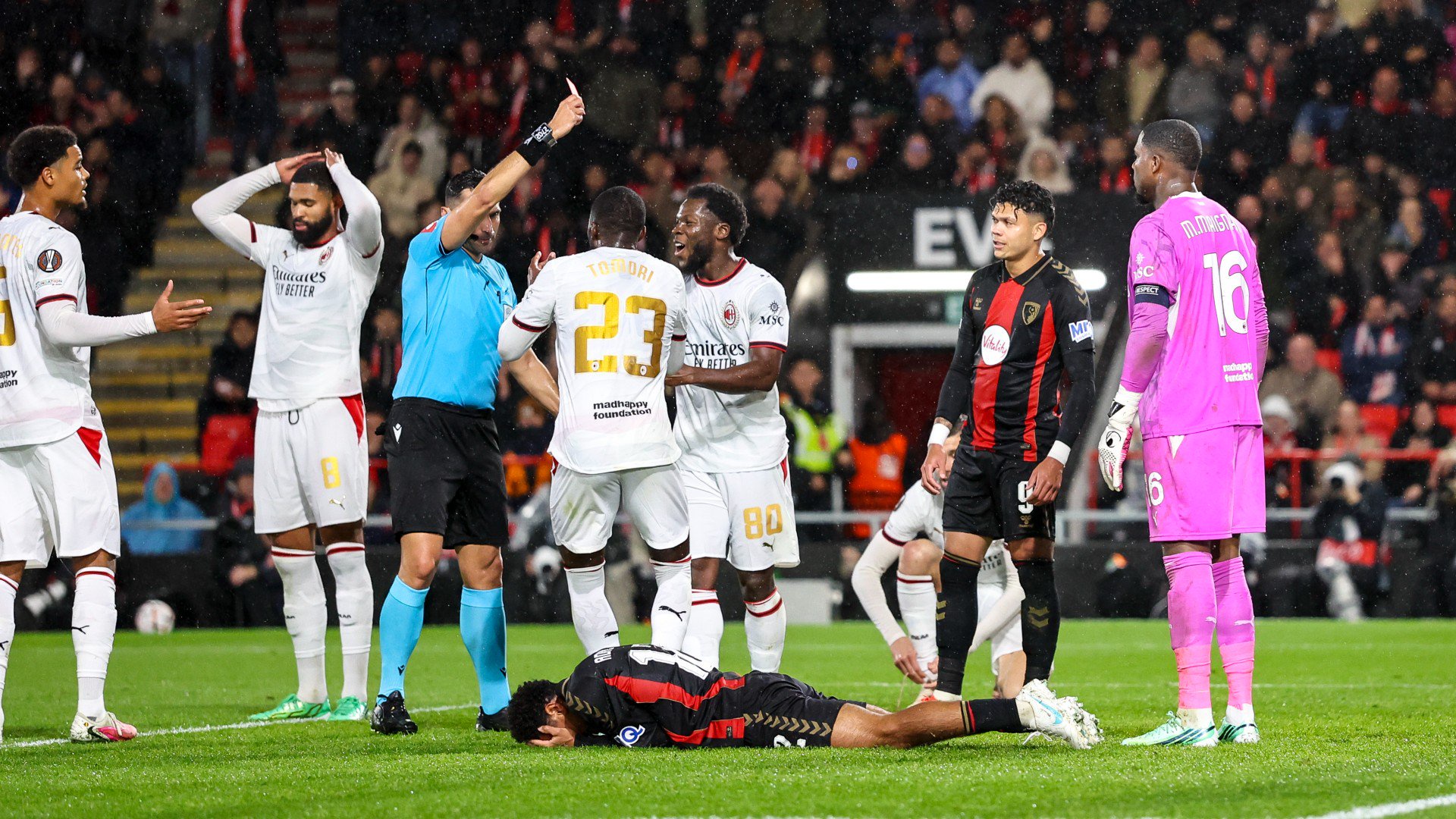 Milan goalkeeper Maignan defends himself after red card