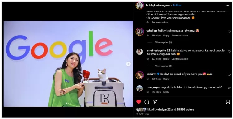 Unggahan Instagram milik kucing Presiden Prabowo Subianto, Bobby Kertanegara.
