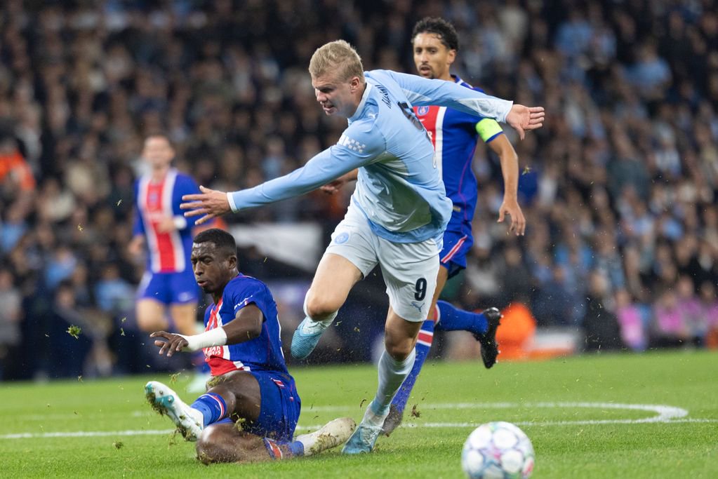 Erling Haaland during the Champions League game between Manchester City and Paris Saint-Germain