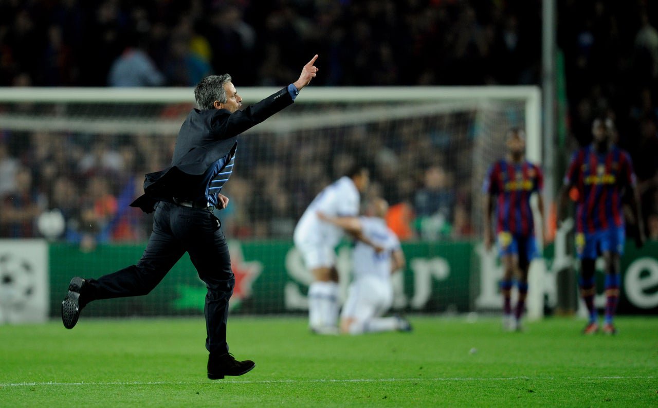 Mourinho’s celebration at Camp Nou in the 2010 Champions League semi-finals (Getty)