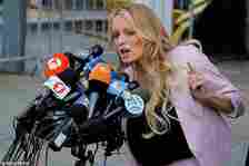 Adult-film actress Stephanie Clifford, also known as Stormy Daniels, speaks as she departs federal court in the Manhattan borough of New York City, New York, U.S., April 16, 2018