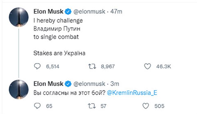 Elon Musk provoque le président russe sur Twitter: 