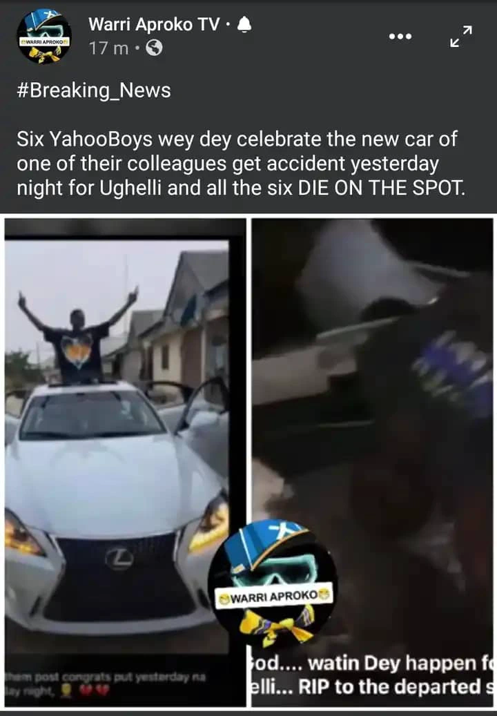 6 yahoo boys d!e in car crush with the car they bought and were celebrating with (video)