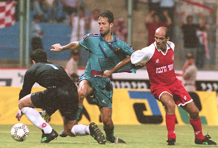 Meho Kodro in action for Barcelona against Israeli side Be'er Sheva in 1995.