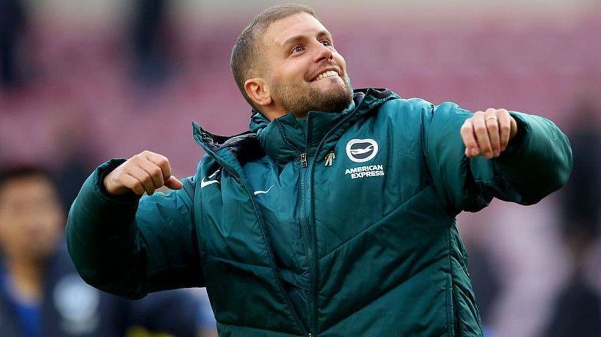 Fabian Hurzeler, manager of Brighton and Hove Albion, celebrates after winning