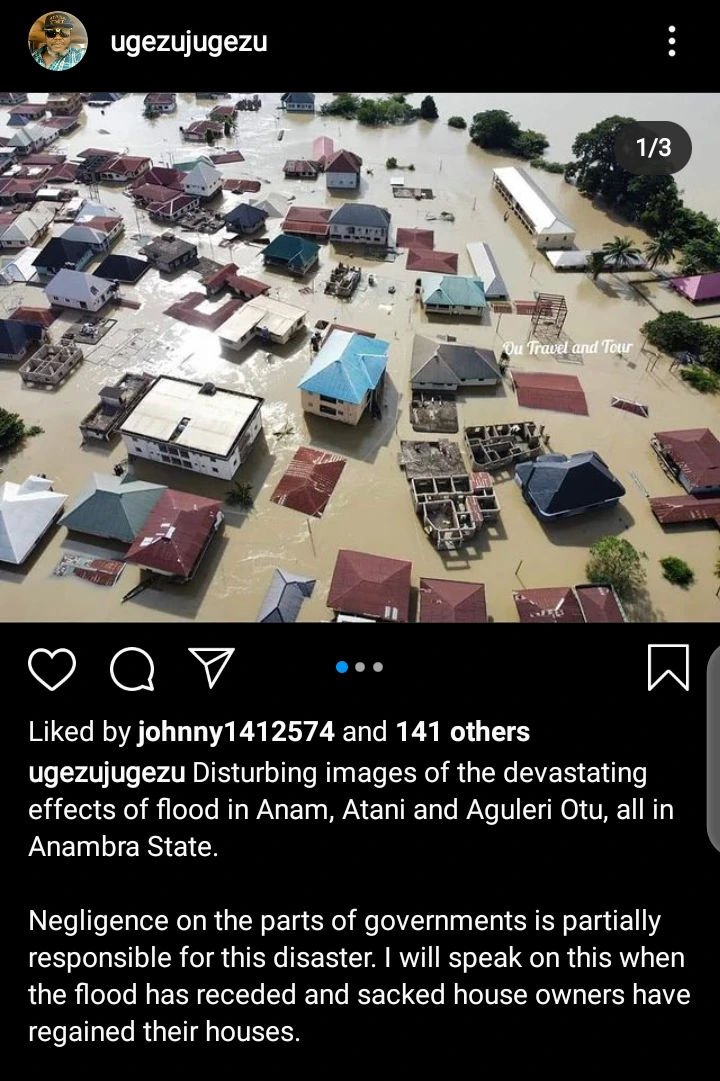 Nollywood Actor, Ugezu Jideofor Reacts to the Flood Situation in Anambra State (Photos).