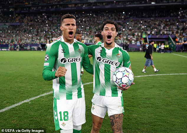 Antony pictured celebrating after the match, which was Real's second win in a row in Europe