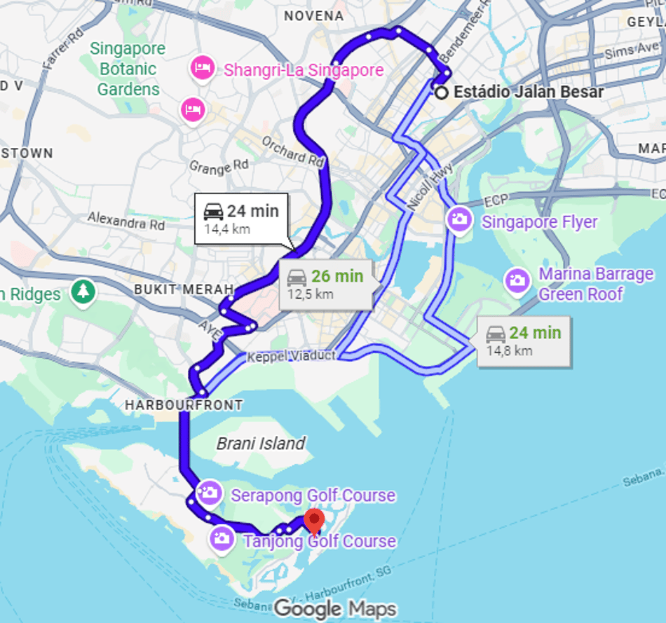 Mapa do Google com distância do hotel ao estádio da Seleção