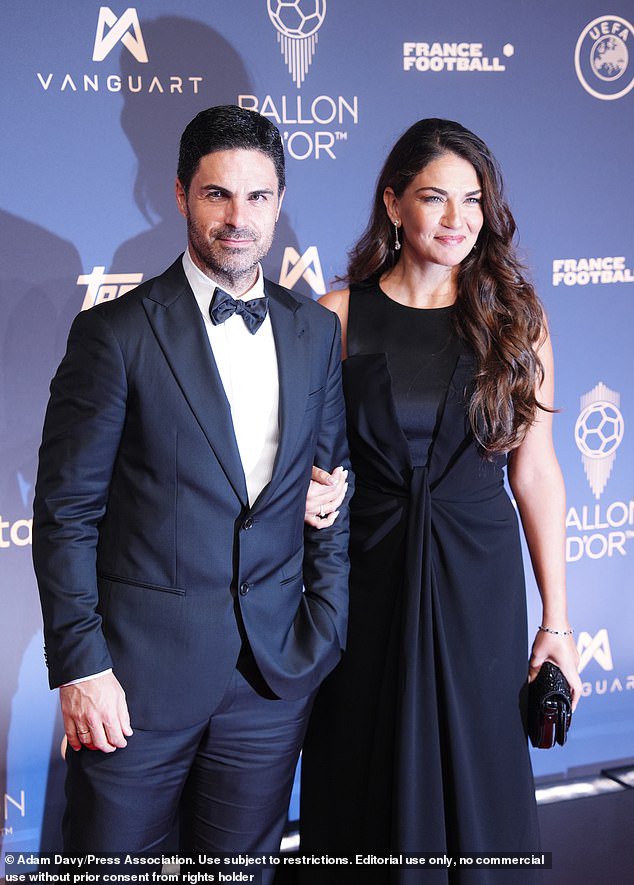 Premier League-winning manager Mikel Arteta took to the carpet with his wife Lorena Bernal