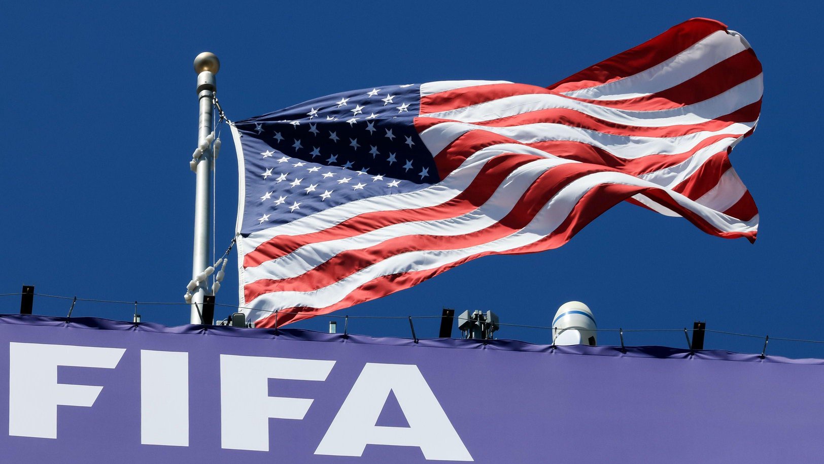 United States flag waves prior to kick-off at World Cup