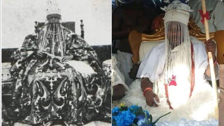 The late Olofin Asade Awope and the new Olofin, Oba Idris Olushola Lamidi-Osolo.