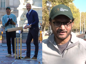 UK's Prince William plays gully cricket with Ganguly outside Buckingham Palace in London; West Indies legend Brian Lara also joined for a friendly session