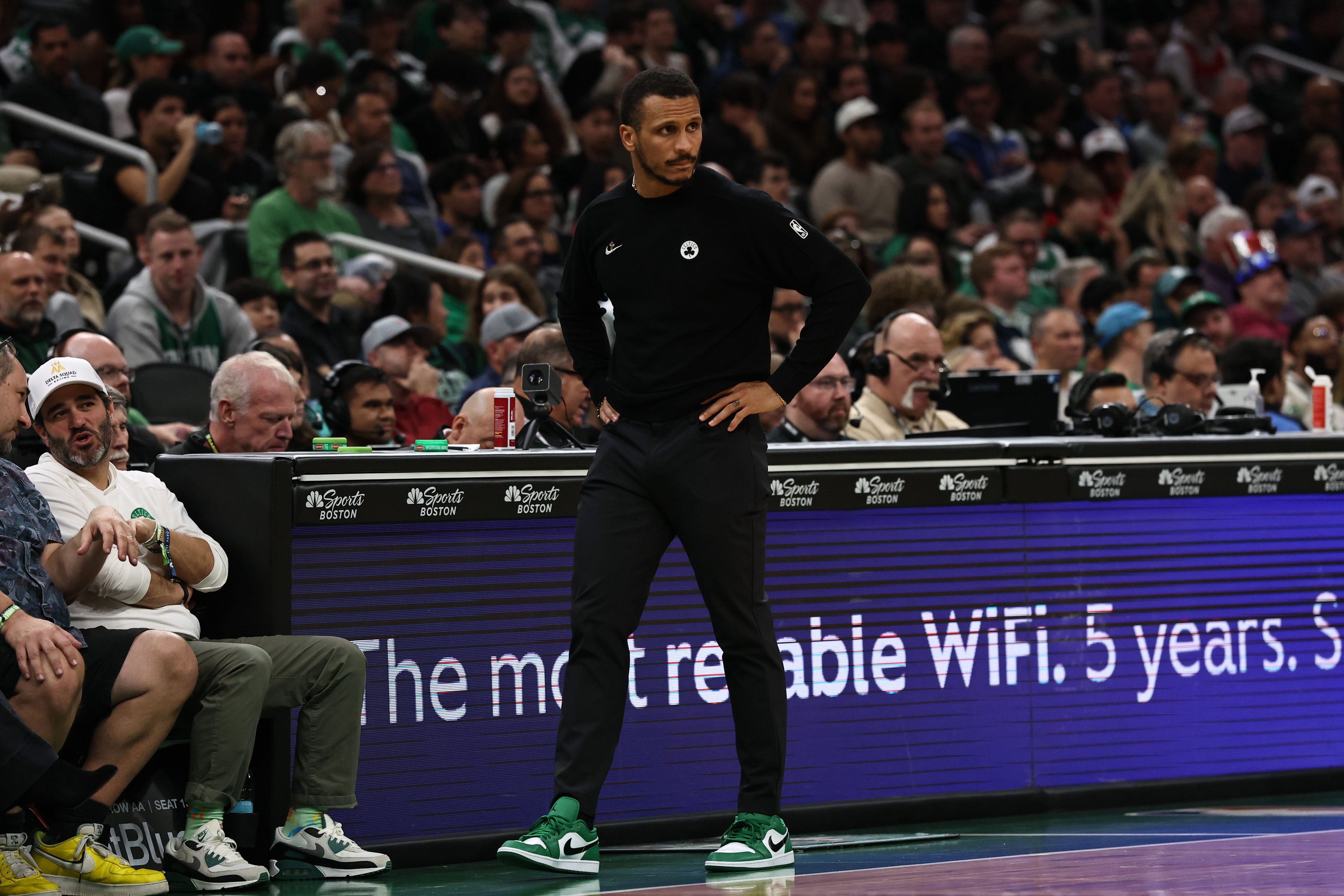Oct 26, 2026; Boston, Massachusetts, USA; Boston Celtics head coach Joe Mazzulla during the second half against the Chicago Bulls at TD Garden. Mandatory Credit: Winslow Townson-Imagn Images