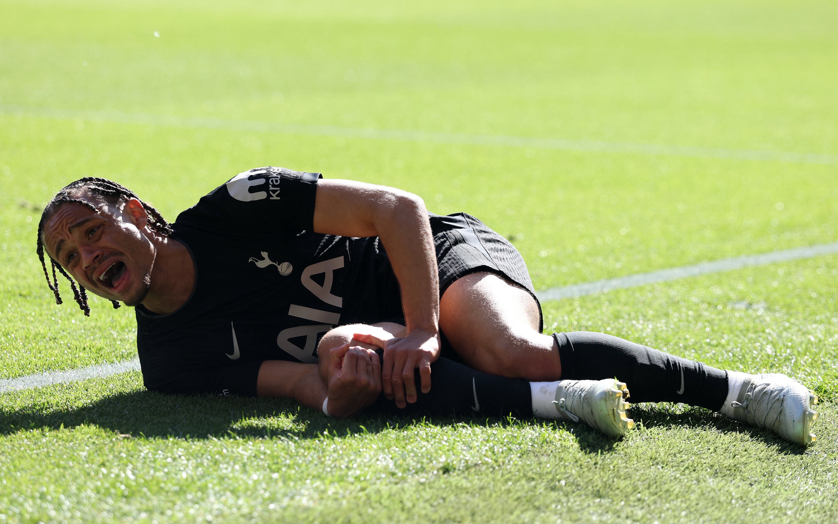 Long-term absentee: Xavi Simons ruptured his ACL while playing for Tottenham against Wolves in April (Getty)