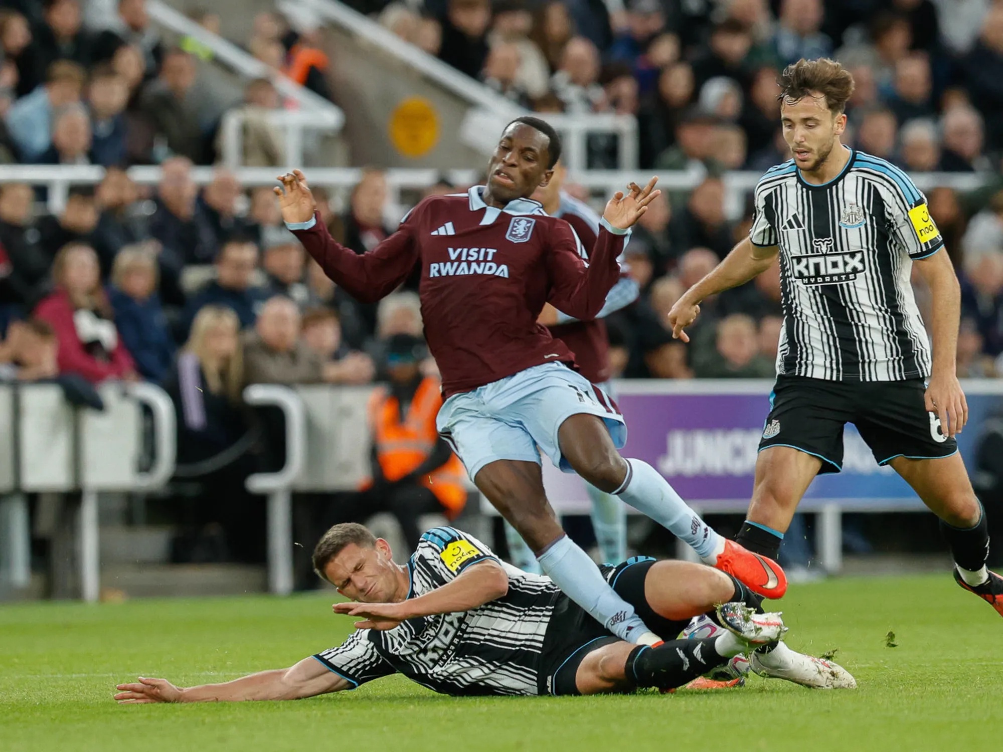 "Nearly broke my leg": Villa's Jackson slams Botman after red card controversy