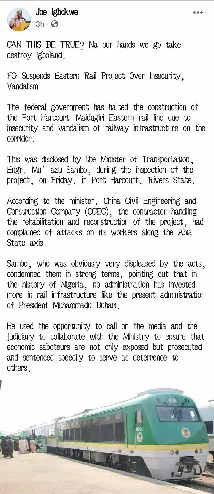 Joe Igbokwe Reacts As Federal Government Suspends Eastern Railway Construction Project