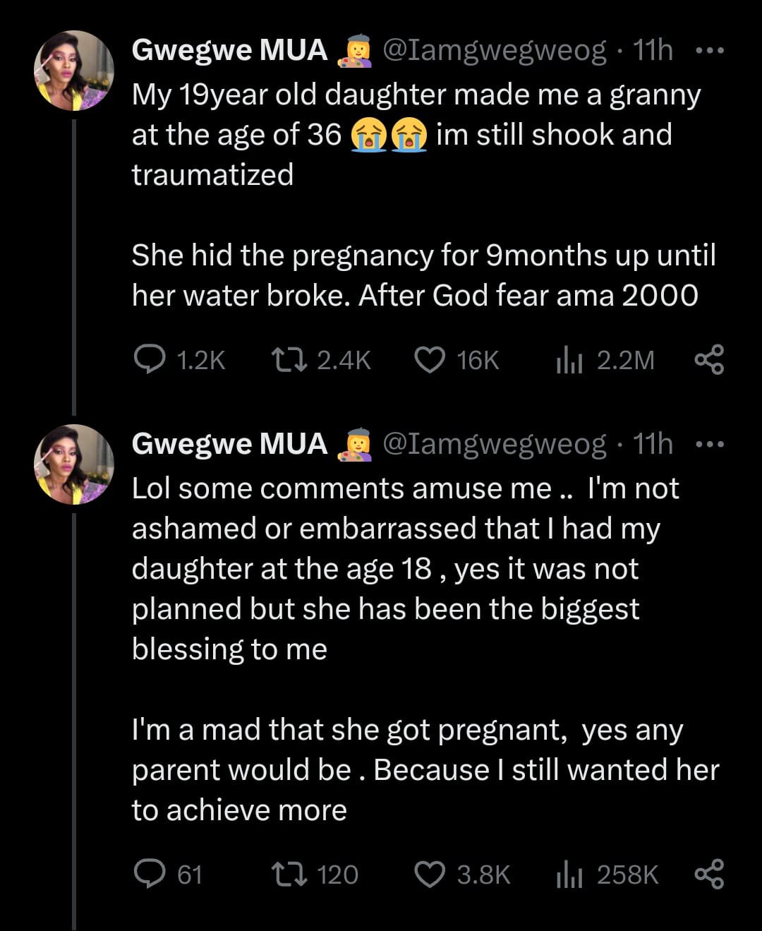 "After God, fear my daughter, Ama" - Mother expresses shock as 19-year-old teen daughter makes her a grandma at 36