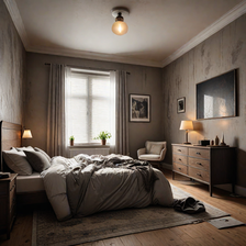 An AI-generated image of a kept bedroom