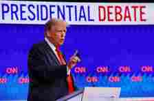 Trump, speaks as he attends a presidential debate with Democrat candidate, U.S. President Joe Biden, in Atlanta, Georgia, U.S., June 27, 2024.