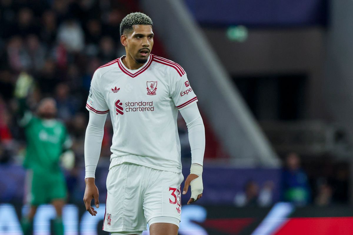 Liverpool center-back Ronald Araujo in Champions League action against LASK.