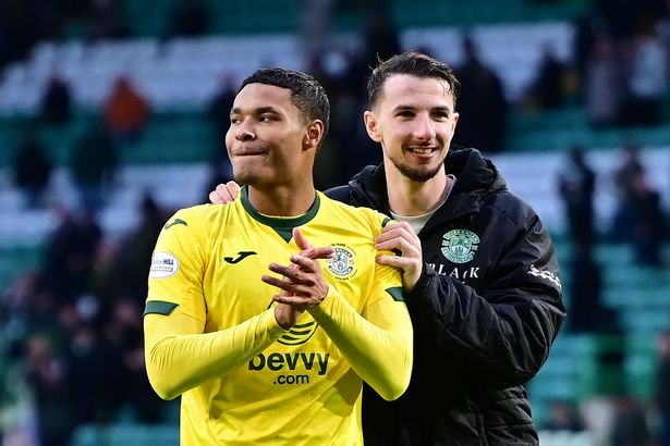 Coventry City's Kai Andrews applauds the Hibernian fans