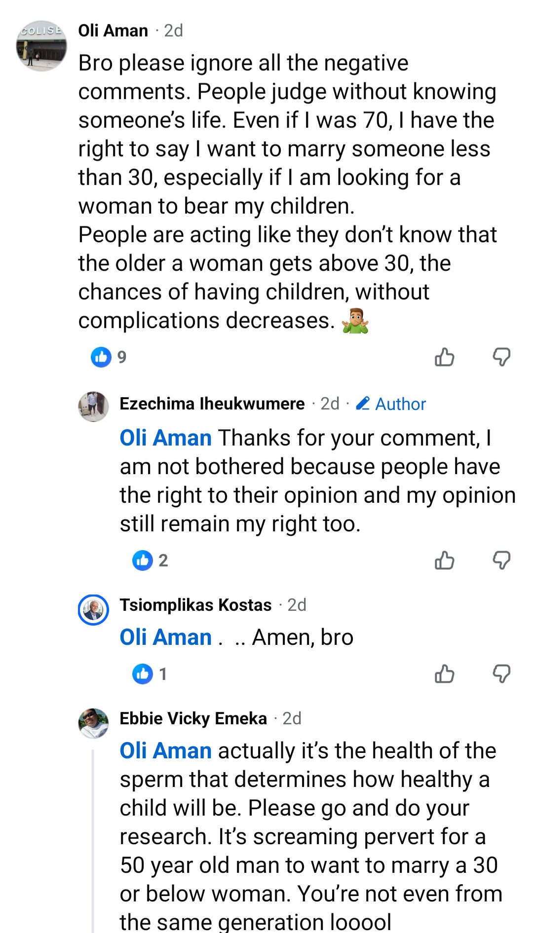 Reactions as 50-year-old man who has never been married and has no wife seeks wife below age 30