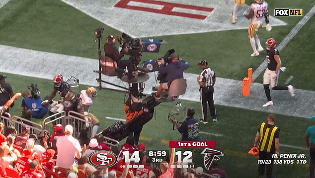 Tight end Kyle Pitts crashed into the helpless woman after scoring a touchdown for Atlanta