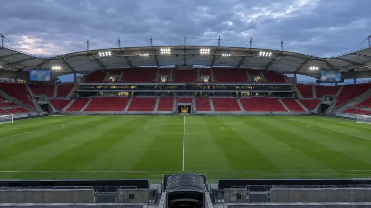 Empty MHPArena in Stuttgart prepared for Atlético Madrid’s Champions League match