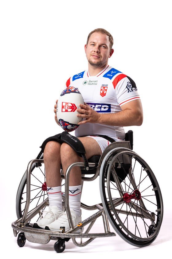 England's Mason Billington in his custom fitted titanium chair.