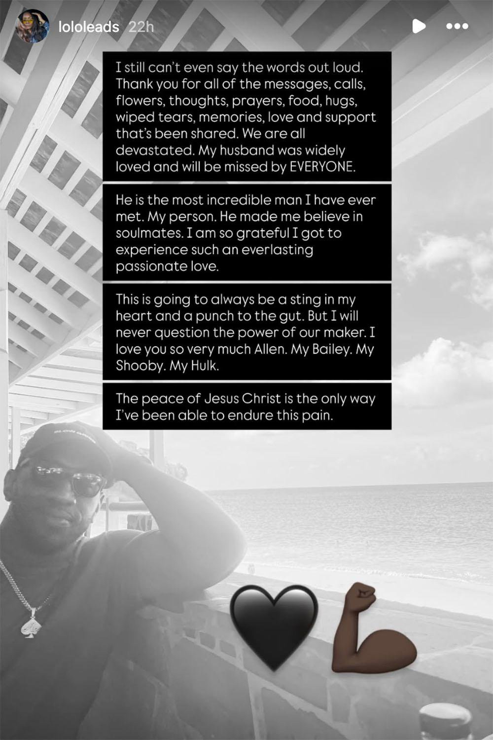 Allen Bailey's wife, Lauren Bailey, shared an emotional message regarding the former Chiefs player's death in a message posted to her Instagram Story on October 28, 2026. 